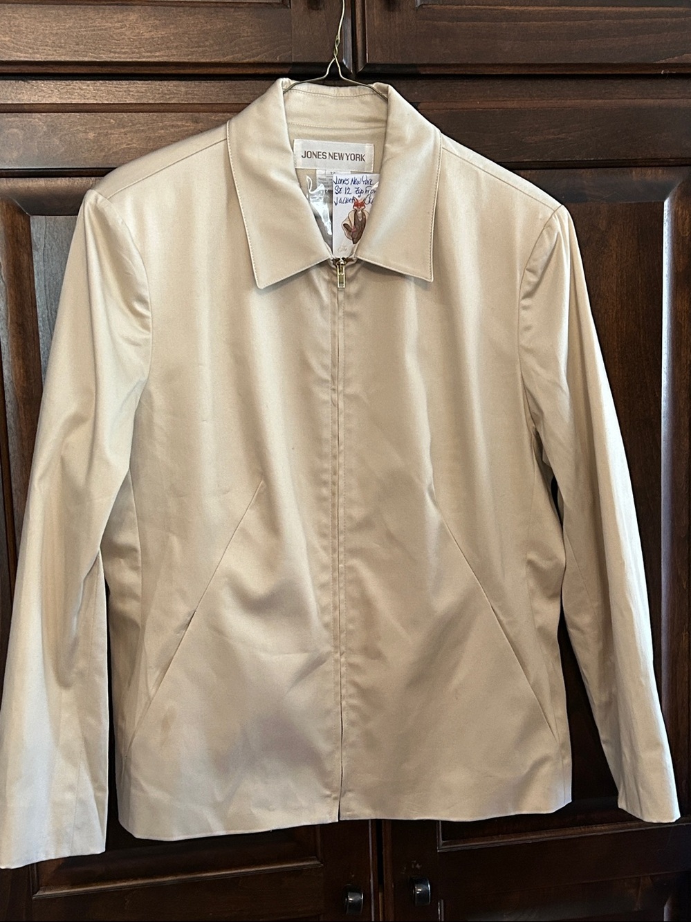 Jones New York Beige Tan Zip Front Jacket Size 12